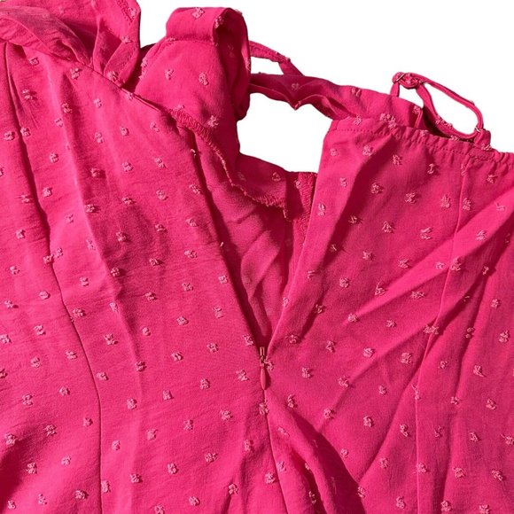 Ruched Asymmetrical Mini Shirt Dress Large Magenta Scoop Neck Sleeveless Stretch - Picture 12 of 16